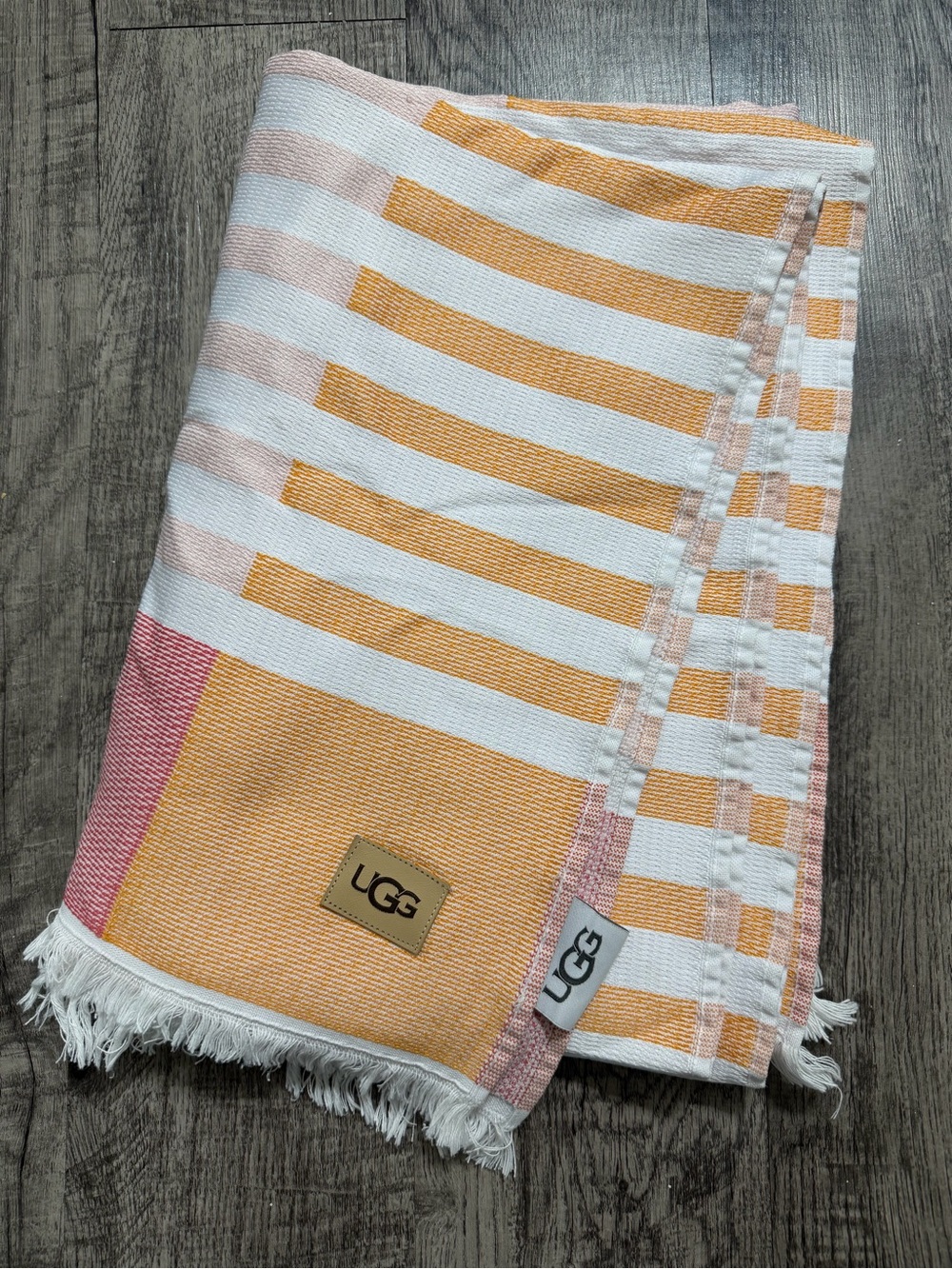 UGG Striped Beach Towel Orange White Pink Fringe